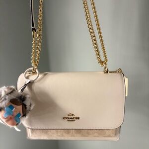 Coach Cream Crossbody Bag with Gold Chain